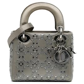 Dior-Dior Gray Mini Satin Cannage Strass Crystal Embellished Lady Dior-Brown