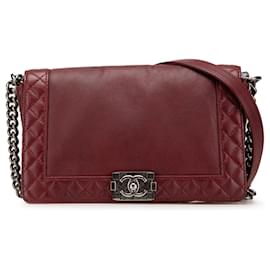 Chanel-Chanel Rouge Moyen Cuir de Veau Boy Reverso Flap-Rouge,Bordeaux