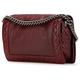 Chanel-Chanel Rouge Moyen Cuir de Veau Boy Reverso Flap-Rouge,Bordeaux