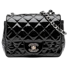 Chanel-Chanel Black Mini Square Classic Patent Single Flap-Black