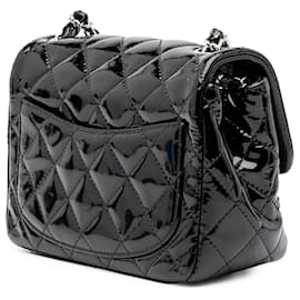 Chanel-Chanel Black Mini Square Classic Patent Single Flap-Black
