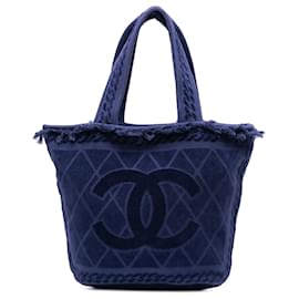Chanel-Sac de plage en tissu éponge Chanel Blue CC-Bleu,Bleu foncé