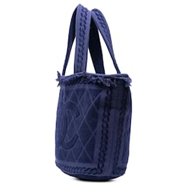 Chanel-Sac de plage en tissu éponge Chanel Blue CC-Bleu,Bleu foncé