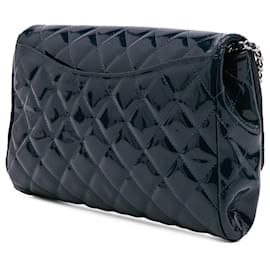 Chanel-Chanel Blue CC Quilted Patent Clutch With Chain-Blue,Navy blue