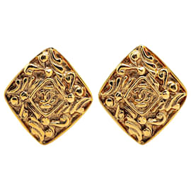Chanel-Chanel Gold Gold Plated Diamond Clip On Earrings-Golden