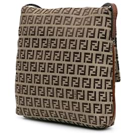 Fendi-Fendi Brown Zucchino Canvas Crossbody-Brown,Beige