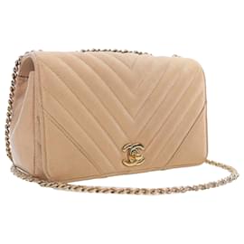 Chanel-Chanel Brown Small Chevron Caviar Statement Flap-Marron,Beige
