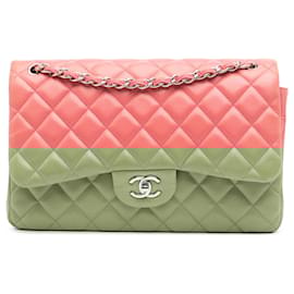 Chanel-Chanel Rose Jumbo Classique en Cuir d'Agneau Double Rabat-Rose