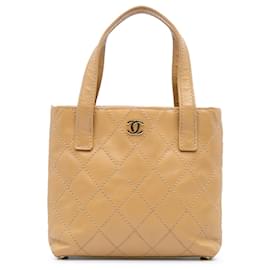 Chanel-Sac à main en cuir de veau Chanel Brown CC Wild Stitch-Marron,Chair