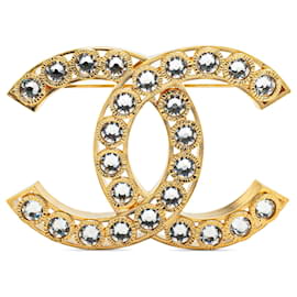 Chanel-Broche en strass CC plaquée or de Chanel-Doré