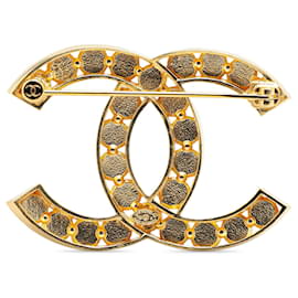 Chanel-Broche en strass CC plaquée or de Chanel-Doré