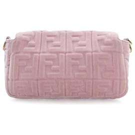 Fendi-Fendi Pink Zucca Embossed Velvet Baguette Satchel-Pink