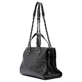 Chanel-Sac à main Chanel Black CC en caviar froissé matelassé-Noir