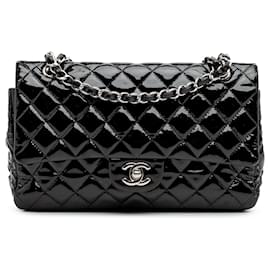 Chanel-Chanel Black Medium Classic Patent Double Flap-Black