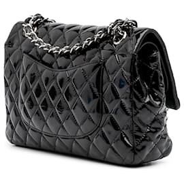 Chanel-Chanel Black Medium Classic Patent Double Flap-Black