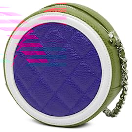 Chanel-Chanel Bleu Tricolore Caviar CC Filigrane Sac Rond Bandoulière-Bleu,Multicolore