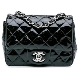 Chanel-Chanel Black Mini Square Classic Patent Single Flap-Black