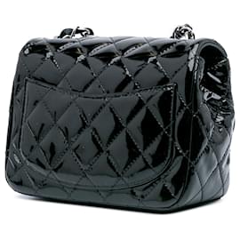 Chanel-Chanel Black Mini Square Classic Patent Single Flap-Black