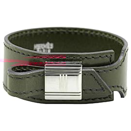 Hermès-Bracelet Cadenas Artemis en cuir rouge Hermès M-Argenté,Rouge,Bordeaux