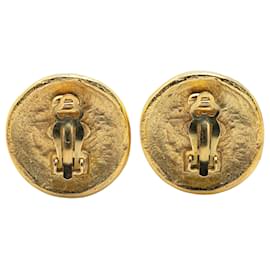 Chanel-Chanel Gold Gold Plated CC Round Clip on Earrings-Golden