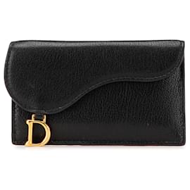 Dior-Dior Black Goatskin Saddle Cosmos Zipped Card Holder-Black