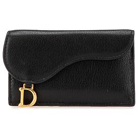 Portafoglio con zip Dior in pelle di capra nera Saddle Cosmos Nero
