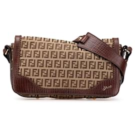 Fendi-Fendi Brown Zucchino Canvas Shoulder Bag-Brown,Beige