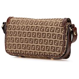 Fendi-Fendi Brown Zucchino Canvas Shoulder Bag-Brown,Beige