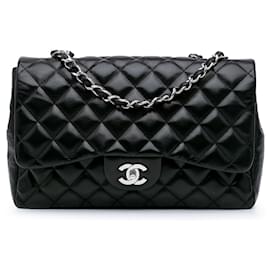 Chanel-Chanel Noir Jumbo Classique Cuir d'Agneau Simple Rabat-Noir