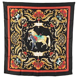 Hermès-Hermès Black Cheval Turc Silk Scarf 90-Other