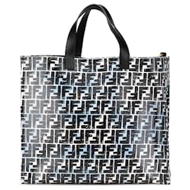 Fendi-Fendi Blue Joshua Vides Zucca Coated Canvas Cloudy Shopper Satchel-Blue