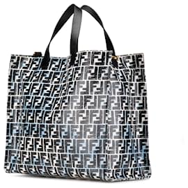 Fendi-Fendi Blue Joshua Vides Zucca Coated Canvas Cloudy Shopper Satchel-Blue