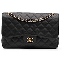 Chanel-Chanel Noir Jumbo Classique Caviar Double Rabat-Noir