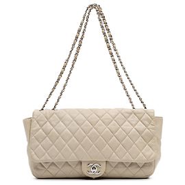 Chanel Brown Jumbo Quilted Lambskin Coco Rain Flap Marrom Bege