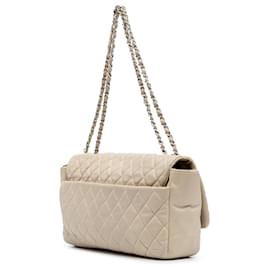Chanel-Chanel Brown Jumbo Quilted Lambskin Coco Rain Flap-Marron,Beige