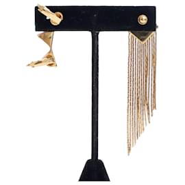 Fendi-Fendi Gold Gold Plated Enamel Mismatched Drop Push Back Earrings-Golden