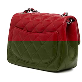 Chanel-Chanel Red Mini Square Classic Lambskin Single Flap-Red