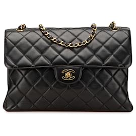 Chanel-Chanel Noir Jumbo Cuir d'Agneau Sac à Rabat Double Face-Noir