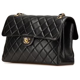 Chanel-Chanel Noir Jumbo Cuir d'Agneau Sac à Rabat Double Face-Noir