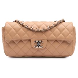 Chanel-Chanel Brown Classic Lambskin East West Single Flap-Brown,Beige