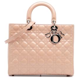 Dior-Dior Brown Large Patent Cannage Lady Dior-Brown,Flesh