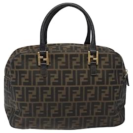 Fendi-FENDI Zucca Canvas Hand Bag Black Brown gold Auth ar13453-Brown,Black,Golden