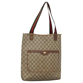 Gucci-GUCCI GG Supreme Web Sherry Line Tote Bag PVC Beige Green Red Auth 117760-Red,Beige,Green