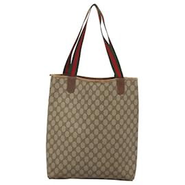 Gucci-GUCCI GG Supreme Web Sherry Line Tote Bag PVC Beige Green Red Auth 117760-Red,Beige,Green