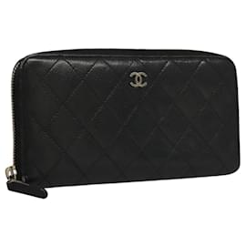 Chanel-CHANEL Matelasse COCO Mark Long Wallet Lamb Skin Black CC Auth 117478-Black