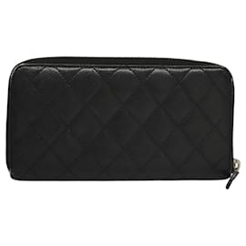 Chanel-CHANEL Matelasse COCO Mark Long Wallet Lamb Skin Black CC Auth 117478-Black