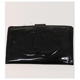 Chanel-CHANEL Portefeuille en cuir émaillé 3 pièces Noir CC Auth bs23390-Noir