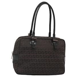Fendi-Sac à main en toile Zucchino FENDI noir marron Auth bs24462-Marron,Noir