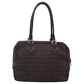 Fendi-Sac à main en toile Zucchino FENDI noir marron Auth bs24462-Marron,Noir