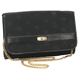 Christian Dior-Christian Dior Chain Shoulder Bag Canvas Black Gold Auth BA1029-Black,Golden
